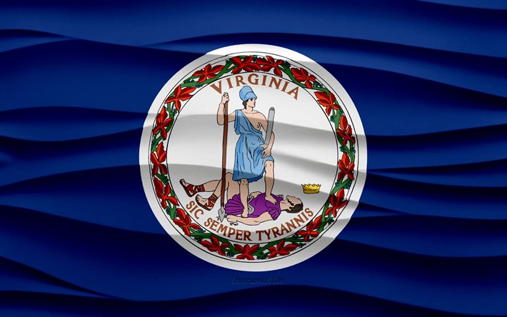 4k, علم فرجينيا, خلفية الجص الأمواج ثلاثية الأبعاد, الملمس ثلاثي الأبعاد, الرموز الوطنية الأمريكية, يوم فرجينيا, الدول الأمريكية, 3d فيرجينيا العلم, فرجينيا, الولايات المتحدة الأمريكية