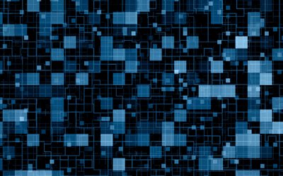 fundo de quadrados azuis, fundo de mosaico azul, fundo de tecnologia azul, fundo criativo azul, fundo de abstração