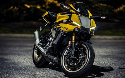 2022, yamaha yzf-r1, 4k, moto esportiva, exterior, vista frontal, amarelo preto yzf-r1, japonês sportbikes, yamaha