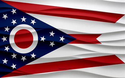 4k, Flag of Ohio, 3d waves plaster background, Ohio flag, 3d waves texture, American national symbols, Day of Ohio, American states, 3d Ohio flag, Ohio, USA