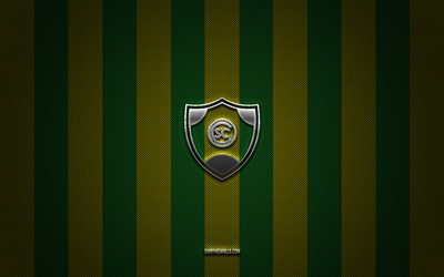 logotipo de cs cerrito, club de fútbol de uruguay, primera división de uruguay, fondo verde amarillo azul, emblema de cs cerrito, fútbol, ​​cs cerrito, uruguay, logotipo de metal plateado de cs cerrito
