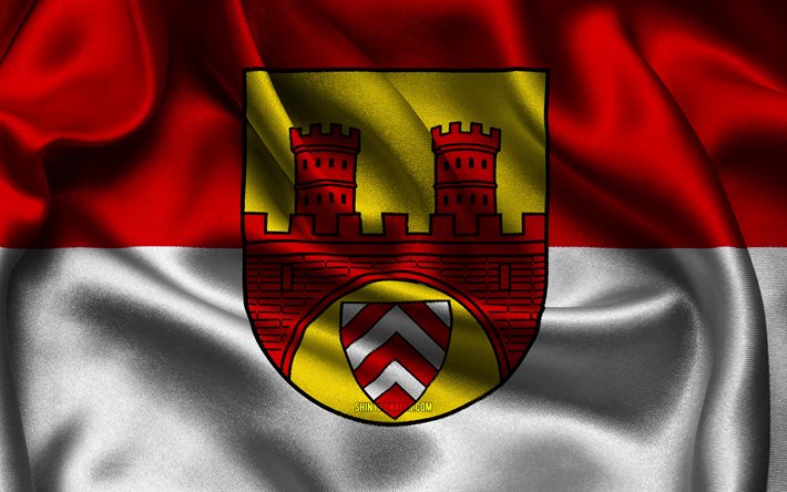 drapeau de bielefeld, 4k, les villes allemandes, les drapeaux de satin, le jour de bielefeld, le drapeau de bielefeld, les drapeaux ondulés de satin, les villes d allemagne, bielefeld, allemagne