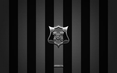شعار montevideo wanderers fc, نادي أوروغواي لكرة القدم, دوري الدرجة الأولى الأوروغواي, أسود أبيض الكربون الخلفية, كرة القدم, مونتيفيديو واندررز إف سي, أوروغواي, مونتيفيديو واندررز fc الشعار المعدني الفضي
