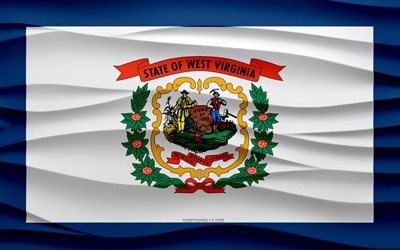 4k, Flag of West virginia, 3d waves plaster background, West virginia flag, 3d waves texture, American national symbols, Day of West virginia, American states, 3d West virginia flag, West virginia, USA