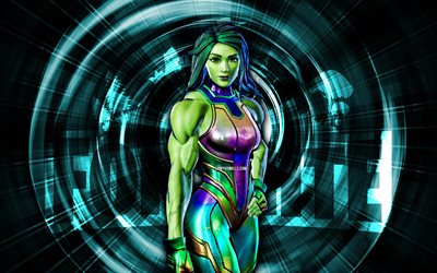 holo foil she-hulk, 4k, bleu abstrait arrière-plan, fortnite, rayons abstraits, holo foil she-hulk skin, fortnite holo foil she-hulk skin, fortnite personnages, holo foil she-hulk fortnite