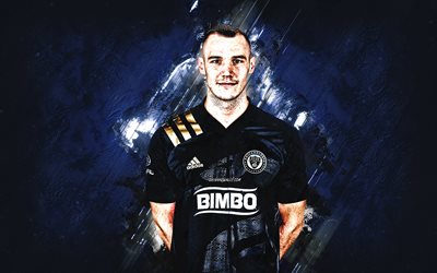 Daniel Gazdag, Philadelphia Union, MLS, Hungarian footballer, blue stone background, USA, football, Major League Soccer
