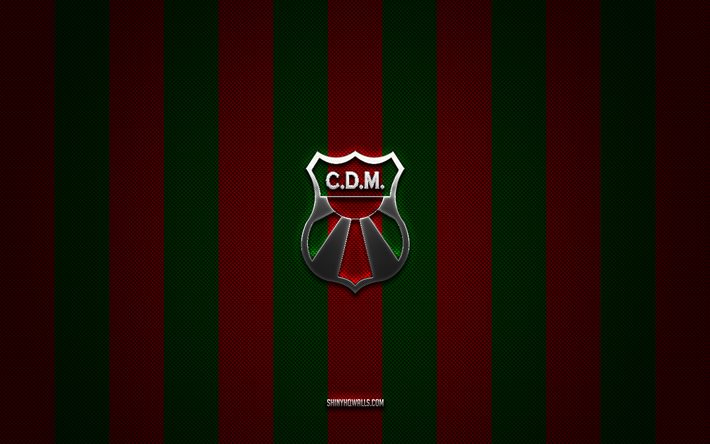 deportivo maldonado-logo, uruguay-fußballverein, uruguay-primera-division, grün-roter karbonhintergrund, deportivo-maldonado-emblem, fußball, deportivo maldonado, uruguay, deportivo-maldonado-silbermetalllogo