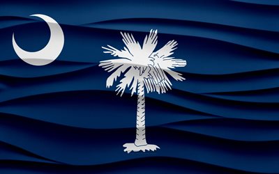 4k, Flag of South Carolina, 3d waves plaster background, South Carolina flag, 3d waves texture, American national symbols, Day of South Carolina, American states, 3d South Carolina flag, South Carolina, USA