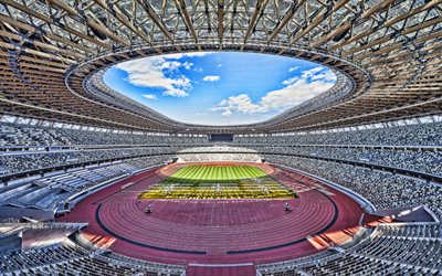 4k, le japon stade national, vue de l intérieur, stade de football, nouveau stade national, tokyo, japon, japon équipe nationale de football, terrain de football