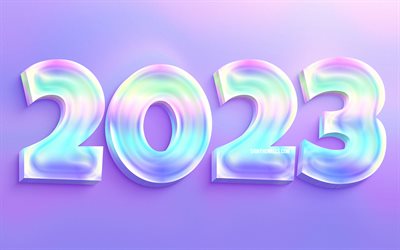 2023 Happy New Year, 4k, holographic 3D digits, creative, 2023 concepts, 2023 3D digits, Happy New Year 2023, colorful backgrounds, 2023 colorful background, 2023 year, 2023 abstract concepts