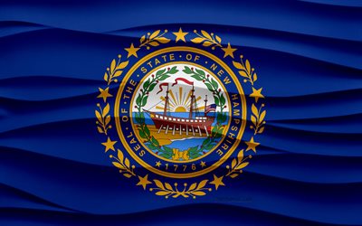 チェック, ニューハンプシャー州の旗, 3 d 波石膏背景, ニューハンプシャーの旗, 3 d 波テクスチャ, アメリカの国のシンボル, ニューハンプシャーの日, アメリカの州, 3 d のニューハンプシャーの旗, ニューハンプシャー, 鹿