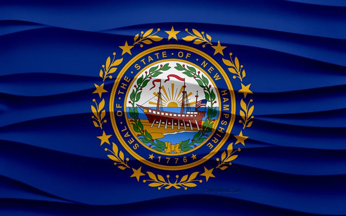 4k, Flag of New Hampshire, 3d waves plaster background, New Hampshire flag, 3d waves texture, American national symbols, Day of New Hampshire, American states, 3d New Hampshire flag, New Hampshire, USA