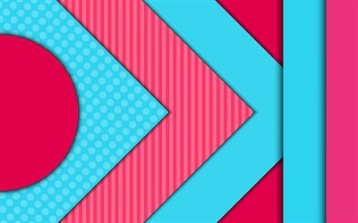 material design, 4k, pink arrows, blue arrows, geometric art, lines, creative, geomteric shapes, colorful material design, abstract art