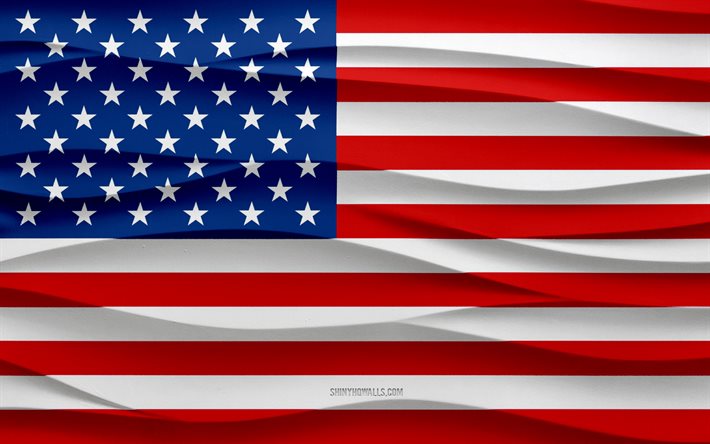 4k, bandera de ee uu, fondo de yeso de ondas 3d, textura de ondas 3d, símbolos nacionales de ee uu, día de la independencia de ee uu, bandera de ee uu 3d, ee uu, bandera estadounidense