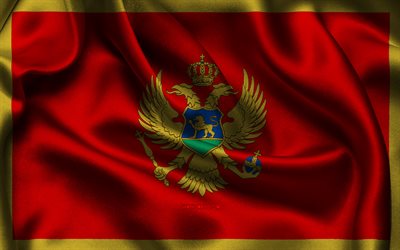 bandeira de montenegro, 4k, países europeus, cetim bandeiras, dia de montenegro, ondulado cetim bandeiras, montenegro bandeira, montenegro símbolos nacionais, europa, montenegro