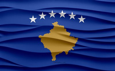 4k, flagge des kosovo, 3d-wellen-gipshintergrund, kosovo-flagge, 3d-wellen-textur, kosovo-nationalsymbole, tag des kosovo, europäische länder, 3d-kosovo-flagge, kosovo, europa