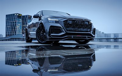 ABT RS Q8-R, 4k, reflection, 2021 cars, SUVs, tuning, Gray Audi Q8, 2021 Audi Q8, german cars, Audi
