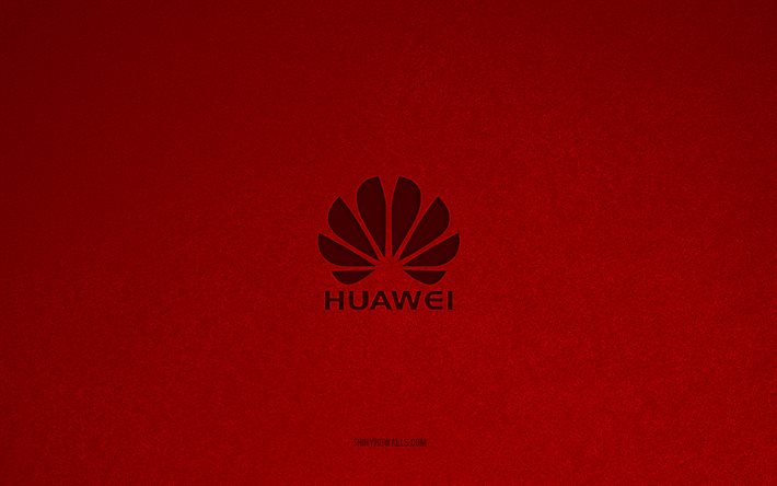 huawei logosu, 4k, telekom logoları, huawei amblemi, kırmızı taş doku, huawei, teknoloji markaları, huawei işareti, kırmızı taş arka plan