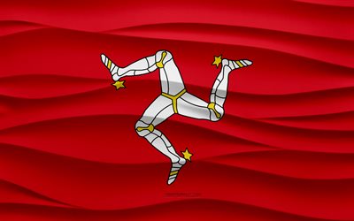 4k, Flag of Isle of Man, 3d waves plaster background, Isle of Man flag, 3d waves texture, Isle of Man national symbols, Day of Isle of Man, European countries, 3d Isle of Man flag, Isle of Man, Europe