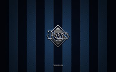 tampa bay rays logo, american baseball club, mlb, azul carbono de fundo, tampa bay rays emblema, beisebol, tampa bay rays, eua, major league baseball, tampa bay rays prata logotipo