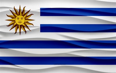 4k, 우루과이의 국기, 3d 파도 석고 배경, 우루과이 국기, 3d 파도 텍스처, 우루과이 국가 상징, 우루과이의 날, 유럽 국가, 3차원, 우루과이, 기, 남아메리카