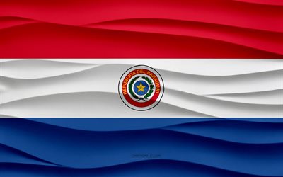 4k, Flag of Paraguay, 3d waves plaster background, Paraguay flag, 3d waves texture, Paraguay national symbols, Day of Paraguay, European countries, 3d Paraguay flag, Paraguay, South America