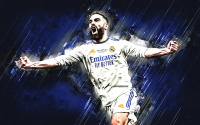 dani carvajal, o real madrid, jogador de futebol espanhol, pedra azul de fundo, a liga, espanha, futebol, carvajal real