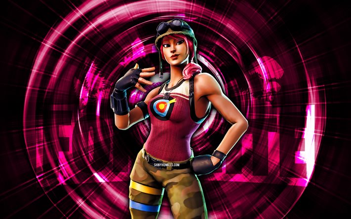 bullseye, 4k, fondo abstracto púrpura, fortnite, rayos abstractos, bullseye skin, fortnite bullseye skin, personajes de fortnite, bullseye fortnite