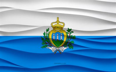 4k, サンマリノの国旗, 3 d 波石膏背景, 3 d 波テクスチャ, サンマリノの国のシンボル, サンマリノの日, ヨーロッパ諸国, 3 d のサンマリノの旗, サンマリノ, ヨーロッパ