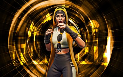 Clutch, 4k, yellow abstract background, Fortnite, abstract rays, Clutch Skin, Fortnite Clutch Skin, Fortnite characters, Clutch Fortnite