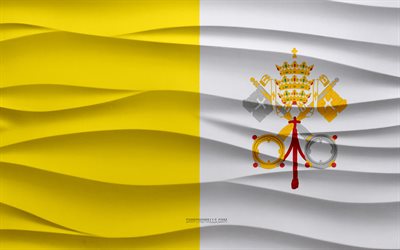 4k, drapeau de la cité du vatican, 3d vagues fond de plâtre, 3d vagues texture, vatican symboles nationaux, jour de la cité du vatican, les pays européens, 3d drapeau de la cité du vatican, cité du vatican, europe