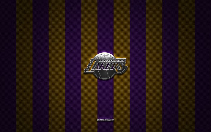 شعار لوس أنجلوس ليكرز, فريق كرة السلة الأمريكي, الدوري الاميركي للمحترفين, البنفسجي الأصفر الكربون الخلفية, كرة سلة, شعار لوس أنجلوس ليكرز المعدني الفضي, لوس انجيليس ليكرز, لوس انجليس ليكرز