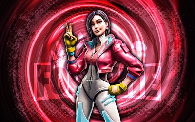 4k, rox, fortnite, rosa grunge espiral de fundo, fortnite rox skin, rox fortnite personagem, rox fortnite, personagens de fortnite, grunge arte, rox skin