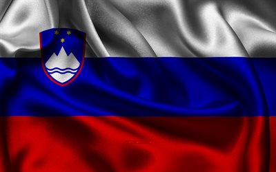 drapeau de la slovénie, 4k, les pays européens, les drapeaux de satin, le drapeau de la slovénie, le jour de la slovénie, les drapeaux de satin ondulés, le drapeau slovène, les symboles nationaux slovènes, l europe, la slovénie