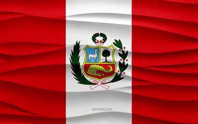 4k, 페루의 국기, 3d 파도 석고 배경, 페루 국기, 3d 파도 텍스처, 페루 국가 상징, 페루의 날, 유럽 국가, 3차원, 페루, 깃발, 남아메리카