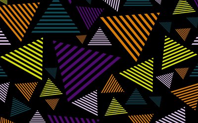linear triangles, 4k, creative, triangles patterns, geometric shapes, background with triangles, colorful triangles, triangles