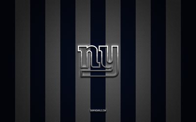logo dei new york giants, squadra di football americano, nfl, sfondo nero carbone bianco, emblema dei new york giants, football americano, logo in metallo argentato dei new york giants, new york giants, ny giants