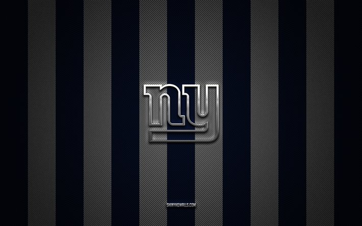 logo dei new york giants, squadra di football americano, nfl, sfondo nero carbone bianco, emblema dei new york giants, football americano, logo in metallo argentato dei new york giants, new york giants, ny giants