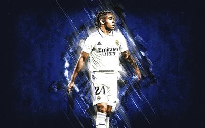 Mariano Diaz, Real Madrid, Spanish football player, blue stone background, La Liga, Spain, football, Diaz Real