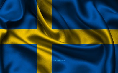 bandiera della svezia, 4k, paesi europei, bandiere di raso, giorno della svezia, bandiere di raso ondulate, bandiera svedese, simboli nazionali svedesi, europa, svezia