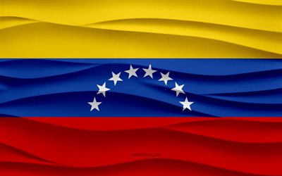 4k, drapeau du venezuela, 3d vagues fond de plâtre, 3d vagues texture, venezuela symboles nationaux, jour du venezuela, pays européens, 3d drapeau du venezuela, venezuela, amérique du sud
