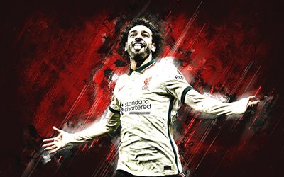 Mohamed Salah, Liverpool FC, Egyptian football player, red stone background, football, Premier League, England, Salah Liverpool