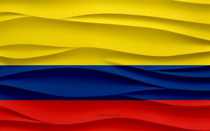 4k, Flag of Colombia, 3d waves plaster background, Colombia flag, 3d waves texture, Colombia national symbols, Day of Colombia, European countries, 3d Colombia flag, Colombia, South America, Colombian flag
