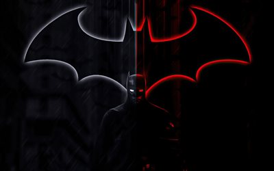 batman-logo, 4k, darknes, neonkunst, superhelden, kreativ, batman, bilder mit batman, dc-comics, batman 4k