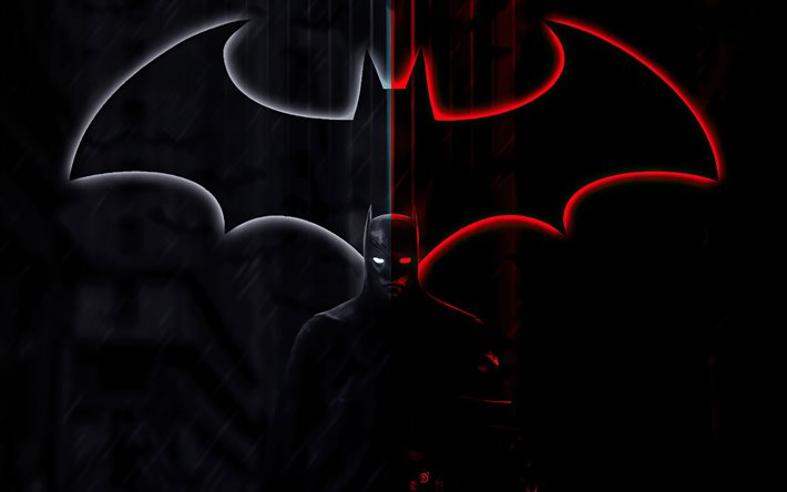 batman-logo, 4k, darknes, neonkunst, superhelden, kreativ, batman, bilder mit batman, dc-comics, batman 4k