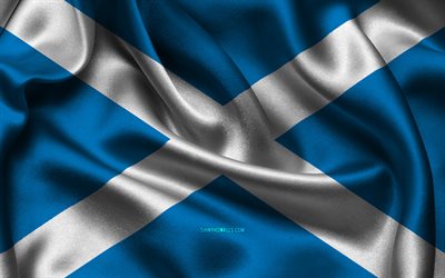 Scotland flag, 4K, European countries, satin flags, flag of Scotland, Day of Scotland, wavy satin flags, Scottish flag, Scottish national symbols, Europe, Scotland