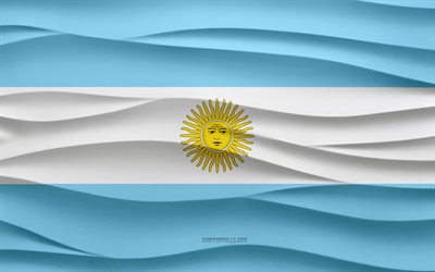 4k, le drapeau de l argentine, les vagues 3d fond de plâtre, la texture des vagues 3d, l argentine des symboles nationaux, le jour de l argentine, les pays d amérique du sud, le drapeau 3d de l argentine, l argentine, l amérique du sud