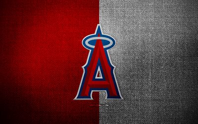 Los Angeles Angels badge, 4k, red white fabric background, MLB, Los Angeles Angels logo, baseball, sports logo, Los Angeles Angels flag, american baseball team, Los Angeles Angels, LA Angels