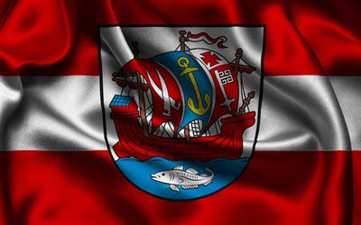 drapeau de bremerhaven, 4k, les villes allemandes, les drapeaux de satin, le jour de bremerhaven, le drapeau de bremerhaven, les drapeaux ondulés de satin, les villes d'allemagne, bremerhaven, allemagne