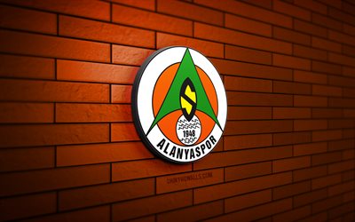 logo alanyaspor 3d, 4k, mur de briques orange, super lig, football, club de football turc, logo alanyaspor, emblème alanyaspor, alanyaspor, logo sportif, alanyaspor fc